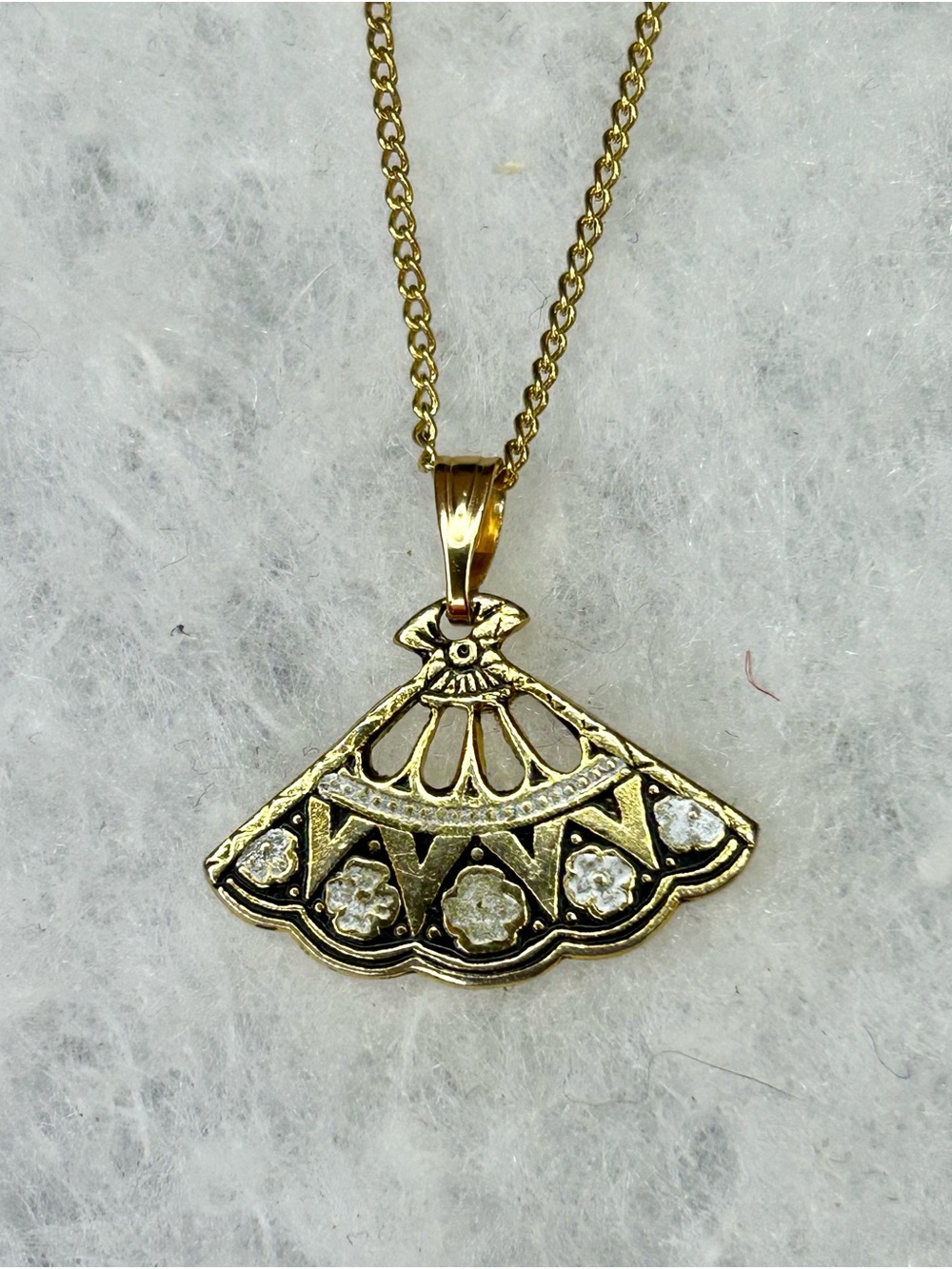 Vintage Art Deco Revival Fan Pendant Necklace (c. 1993–1998)